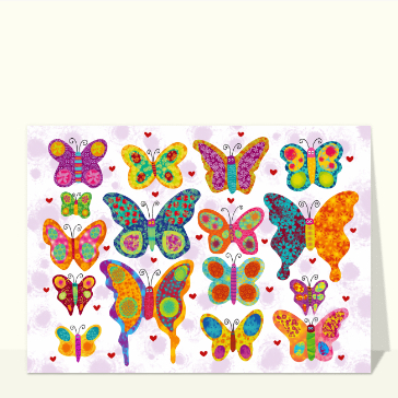 Papillons vibrants et c&oelig;urs color&eacute;s