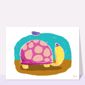 Tortue color&eacute;e avec un oiseau complice