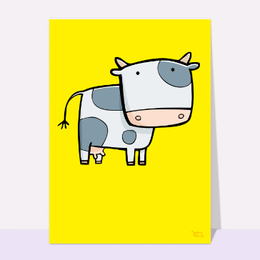 Vache joyeuse sur fond jaune &eacute;clatant