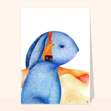 Lapin bleu avec un petit compagnon orange