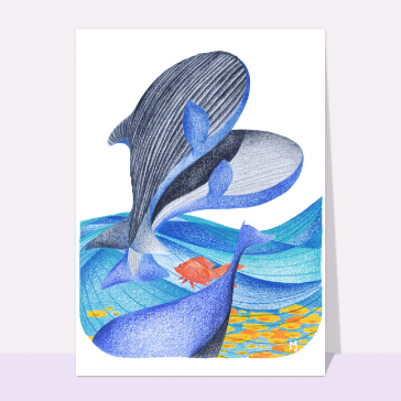 Baleines majestueuses dans les vagues color&eacute;es
