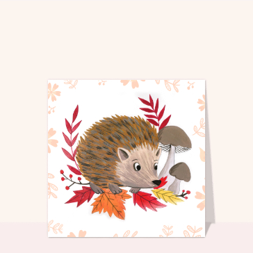 H&eacute;risson curieux au milieu des feuilles d'automne