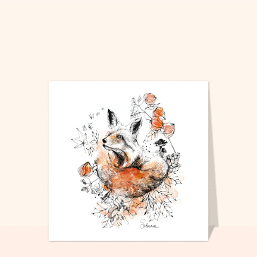 Renard &eacute;l&eacute;gant entour&eacute; de fleurs color&eacute;es
