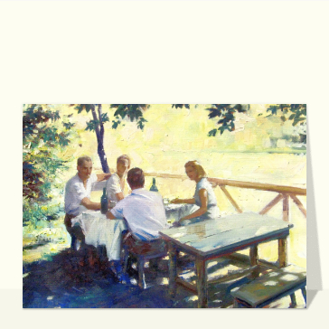 Rassemblement joyeux autour d'une table en &eacute;t&eacute;