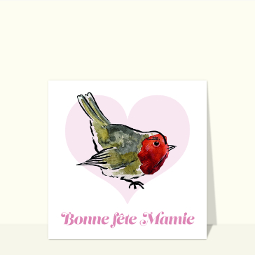 Rouge-gorge en c&oelig;ur pour Mamie ch&eacute;rie