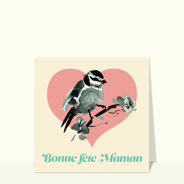Oiseau &eacute;l&eacute;gant sur fond de c&oelig;ur pour maman