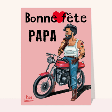 Papa comique sur sa moto vintage