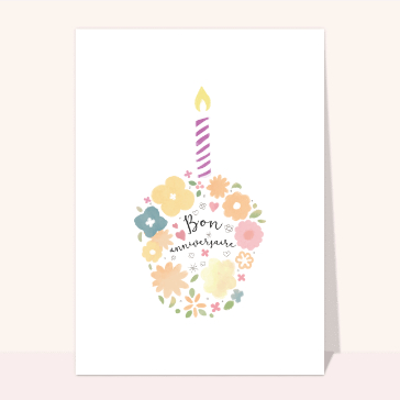 Carte anniversaire : Gâteau d'anniversaire de fleurs