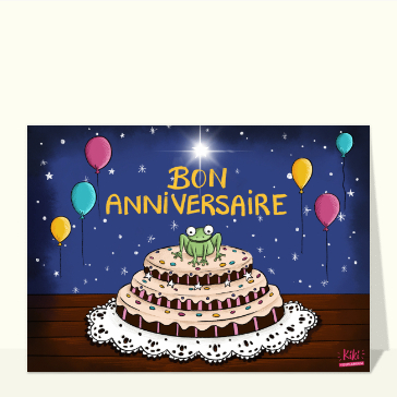 Carte Le gâteau d`anniversaire et la grenouille