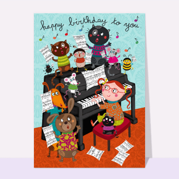 Carte joyeux anniversaire en plusieurs langues : Happy birthday de la chorale des animaux