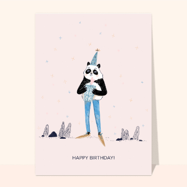 Carte joyeux anniversaire en plusieurs langues : Happy birthday du panda