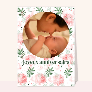 Carte anniversaire personnalisée : Joyeux anniversaire fleurs à l`aquarelle