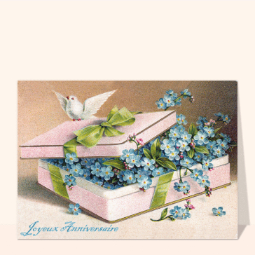 carte anniversaire ancienne : Anniversaire et fleurs bleues