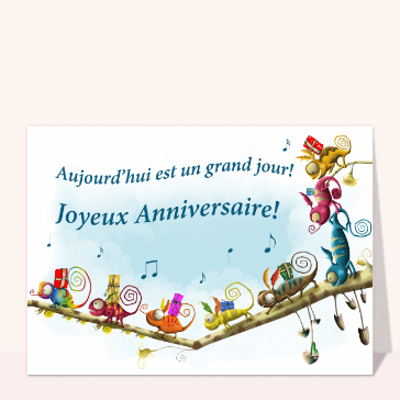 Carte anniversaire humour : Anniversaire et bande de joyeux caméléons