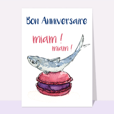 Carte anniversaire humour : Macaron framboise-sardine
