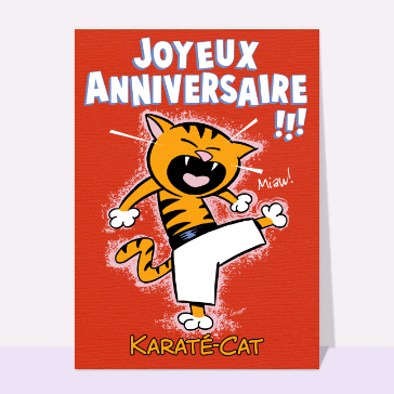 Carte anniversaire humour : Joyeux anniversaire Karaté cat