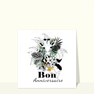 Carte de joyeux anniversaire : Joyeux anniversaire avec une girafe fleurie