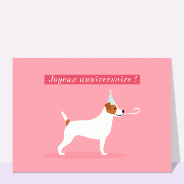 Carte anniversaire animaux : Joyeux anniversaire jack russel et chapeau pointu