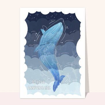 Carte anniversaire animaux : Joyeux anniversaire et baleine