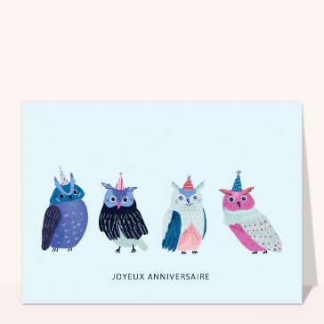 Joyeux anniversaire avec 4 chouettes Cartes anniversaire animaux