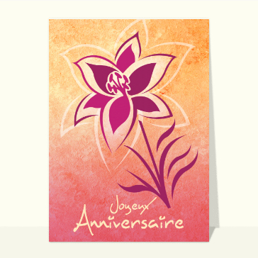 Carte anniversaire fleurs : Fleur violette joyeux anniversaire
