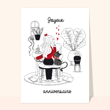 Anniversaire : Chat tendre avec gâteau pour un joyeux anniversaire