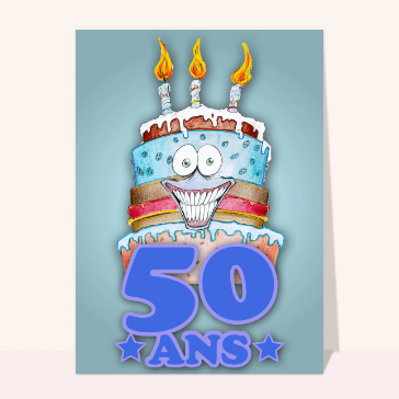 Carte anniversaire 50 ans : Un gros gâteau bleu pour les 50 ans