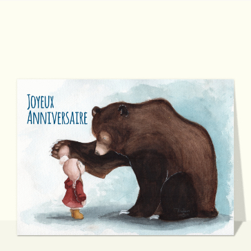 Carte Joyeux anniversaire petite fille et ours