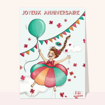 Carte anniversaire enfant : Joyeux anniversaire jupe parachute