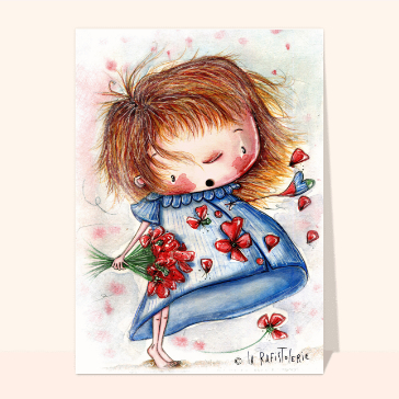 Carte anniversaire enfant : Un joli bouquet de fleurs rouges