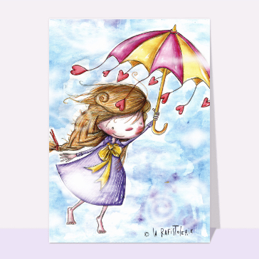Carte anniversaire enfant : La petite fille au parapluie