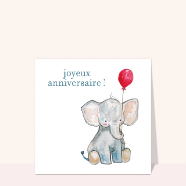Carte anniversaire enfant : Joyeux anniversaire petit éléphant mignon