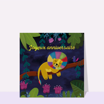 Carte anniversaire enfant : Joyeux anniversaire lion coloré