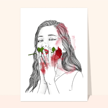 Carte St Valentin originale : Amour passionnel avec une rose