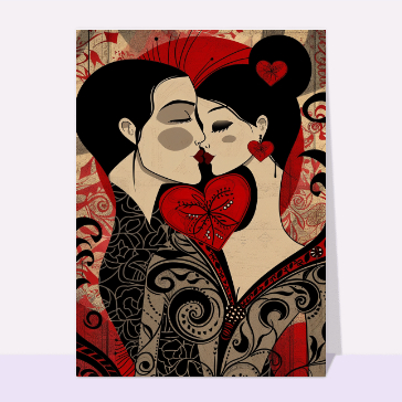 Carte St Valentin originale : Saint valentin dans un style japonais