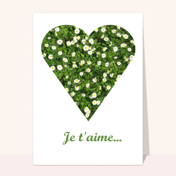 Carte St Valentin nature : Je t aime et marguerites