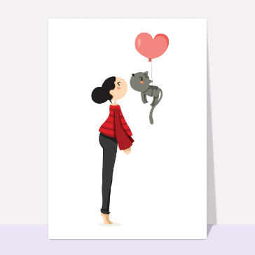 Amour, mariages et naissances : Petit chat suspendu à un joli ballon coeur