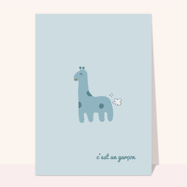 Petite girafe bleu et naissance Faire-part naissance garçon