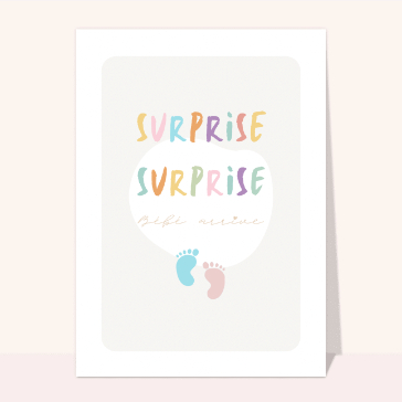 carte d'annonce de grossesse : Surprise surprise bébé arrive