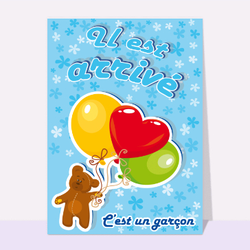 Carte Un petit ours et des ballons colorés