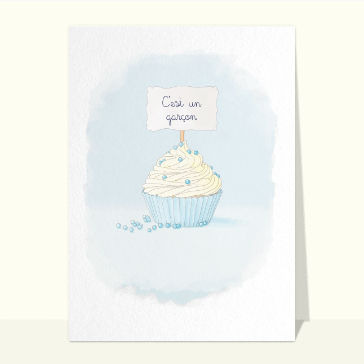 Carte Cupcake bleu pour annoncer un petit garçon