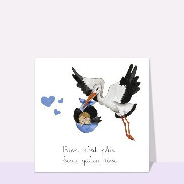 Faire-part de naissance : Cigogne porteuse d'un doux rêve fille