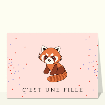 Faire-part naissance original : Petit panda roux annonce une fille