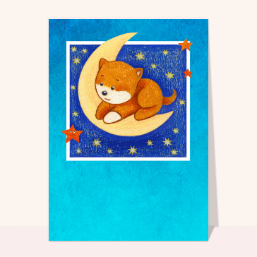 Carte Petit chaton rêveur sur la lune