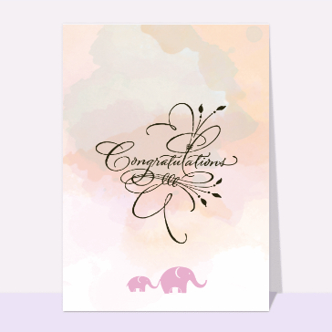 Carte félicitations naissance fille éléphant rose pour la douce arrivée