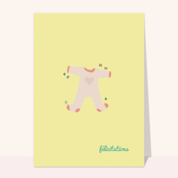 Carte félicitations naissance fille un pyjama doux pour un nouvel amour