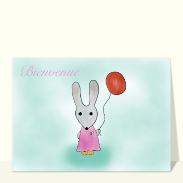 Félicitations naissance : Une petite lapine avec un ballon rouge