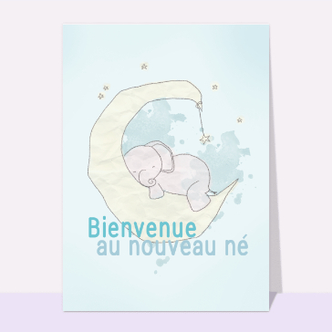 Carte félicitations naissance garçon dors paisiblement, petit éléphant.