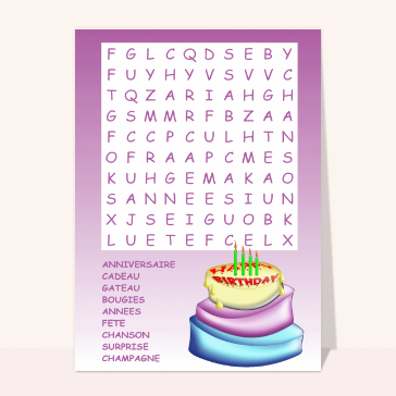 Mots caches anniversaire cartes des mots pour jouer