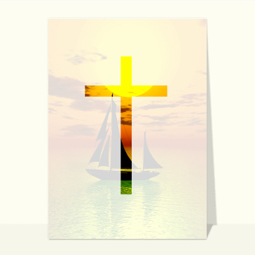 Carte condoléances religieuses : Une croix sur un fond de bateau